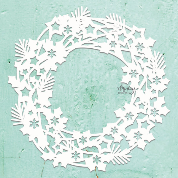 Mintay CHRISTMAS WREATH 2 - 12"x12" Chippies Chipboard Embellishment #MT-CHIP2-D87