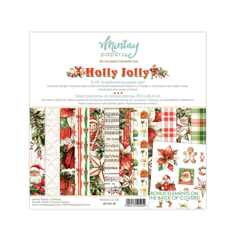 Mintay HOLLY JOLLY Christmas 8X8 Scrapbooking Paper Pad #MT-HOL-08