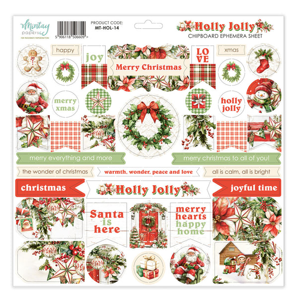 Mintay HOLLY JOLLY Christmas Chipboard Ephemera Sheet #MT-HOL-14