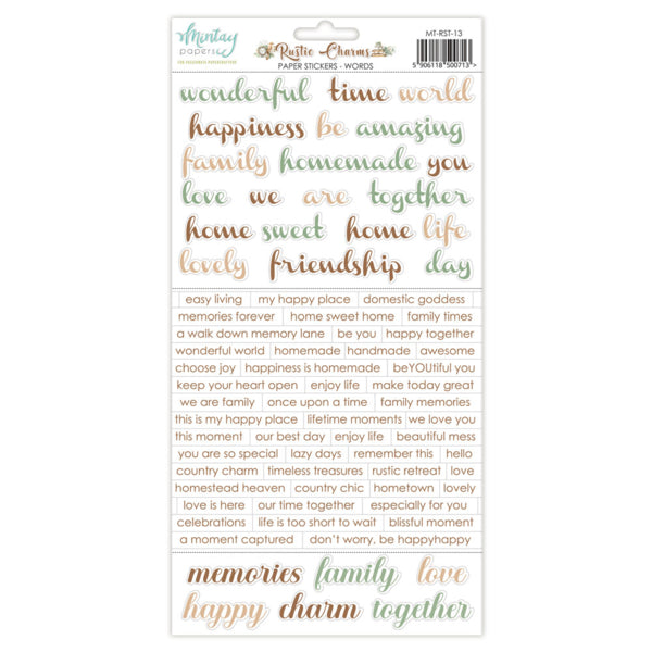 Mintay RUSTIC CHARMS Words 6x12" Paper Stickers #Mt-RST-13