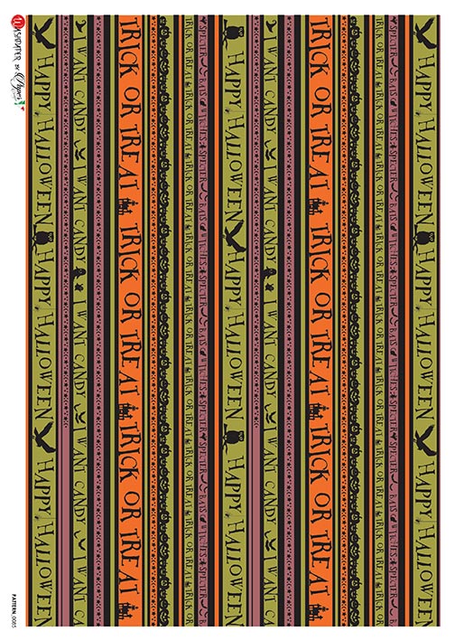 Paper Designs Halloween TRICK or TREAT STRIPES A4 Decoupage Rice Paper #Pattern0085