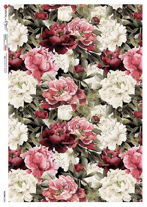 Paper Designs Red and White Flowers A4 Decoupage Rice Paper #PATTERN0224