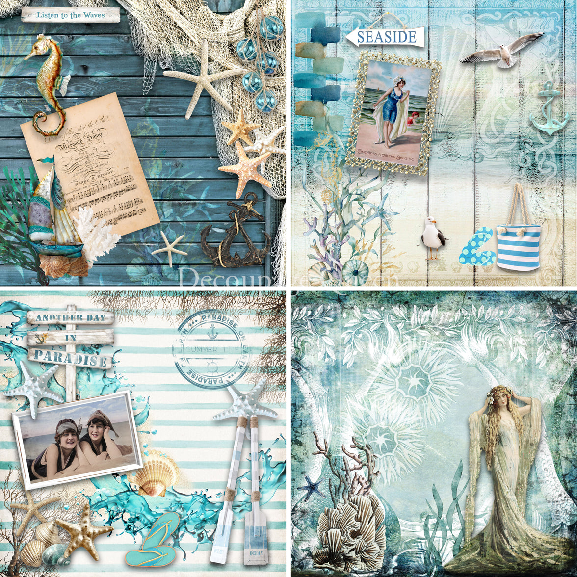 Decoupage Queen SEASIDE GREETINGS MINI Scrapbook Set 6X6 - 12 pages #DQSB0011-mini