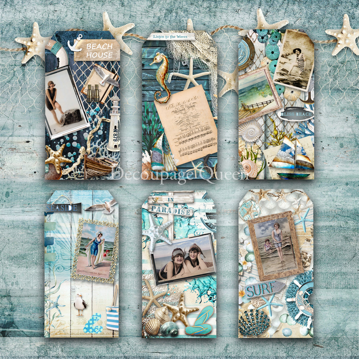 Decoupage Queen SEASIDE GREETINGS Scrapbook Set 12x12 - 12 pages #DQSB0011