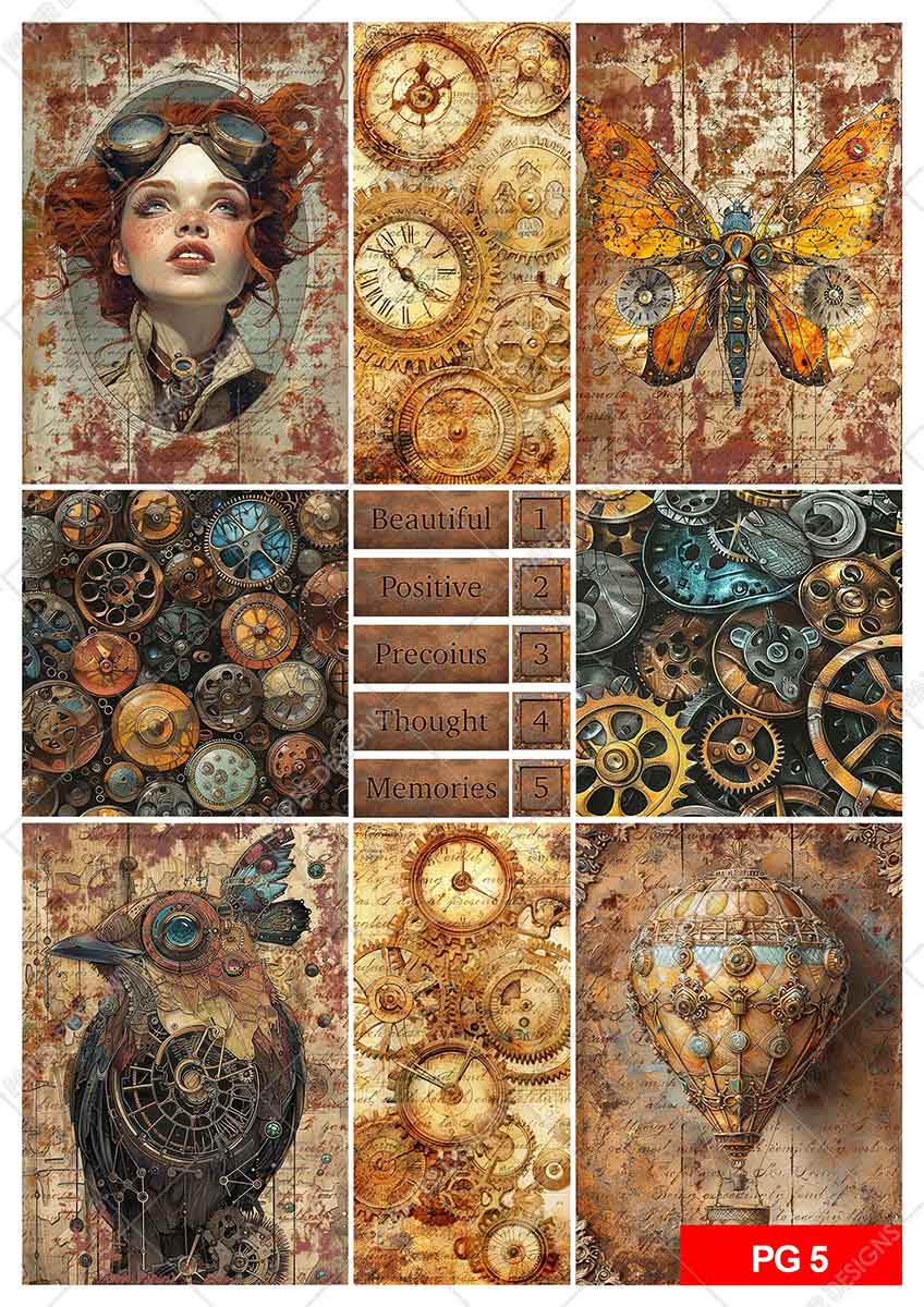 Paper Designs STEAMPUNK AGE Junk Journal Kit 10 A4 Sheets #JJK_002