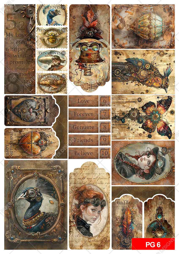 Paper Designs STEAMPUNK AGE Junk Journal Kit 10 A4 Sheets #JJK_002