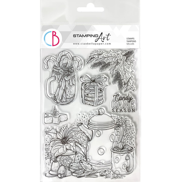 Set of clear stamps with Christmas-themed designs on a white background