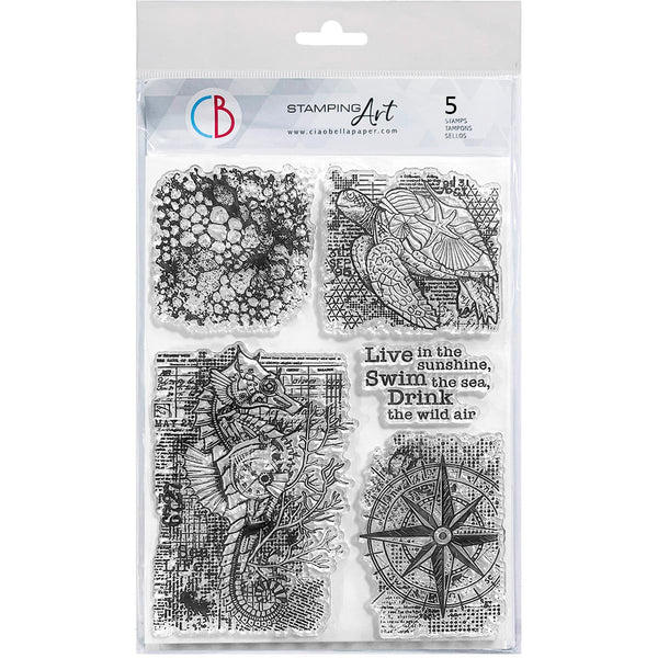 Ciao Bella Coral Reef MECHANICAL MARINE Clear Stamp Set 6"x8"  #PS8115