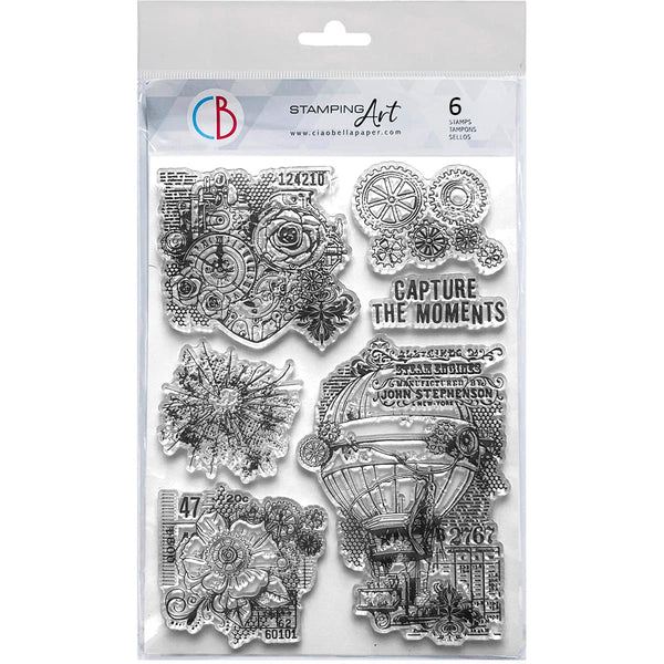 Ciao Bella Esprit de Voyage GEARS of IMAGINATION Clear Stamp Set 6"x8"  #PS8117