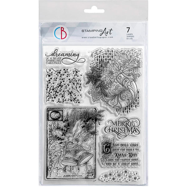 Ciao Bella Elegance of Blue SILVER BLUES Clear Stamp Set 6"x8"  #PS8121