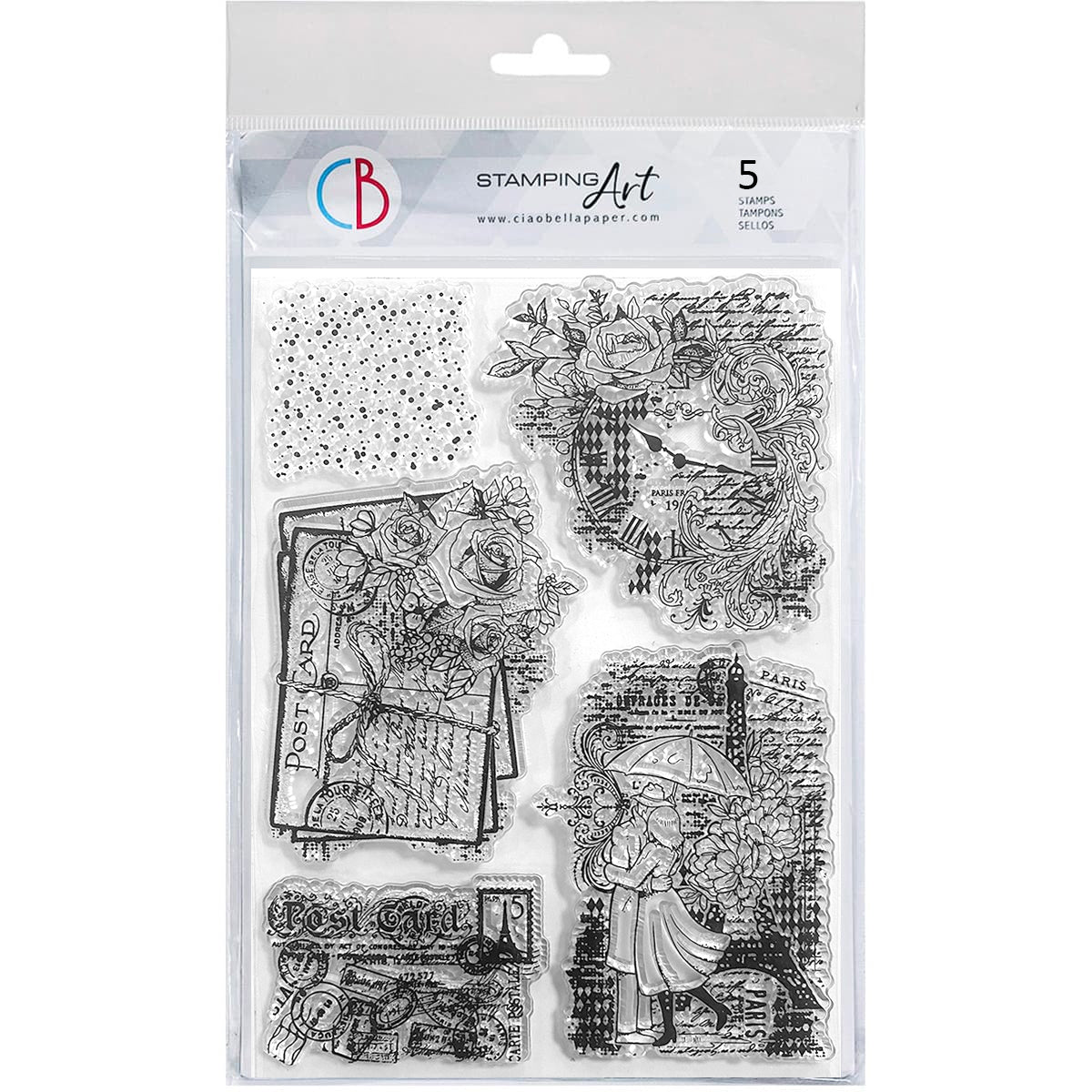 Ciao Bella PARIS JE T'AIME WINTER ROMANCE Christmas Clear Stamp Set 6