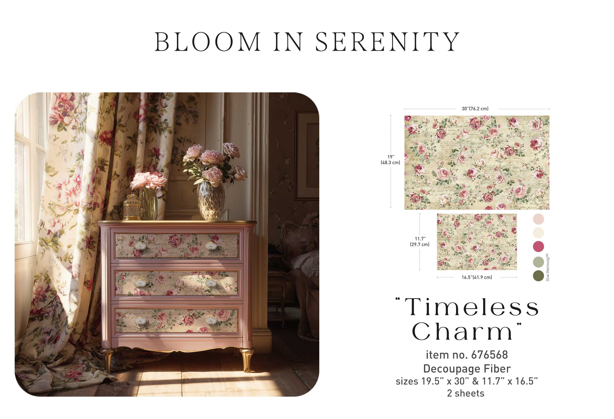 Re-Design with Prima TIMELESS CHARM Double Delight Decoupage FIBER Set 2 Sheets #676568