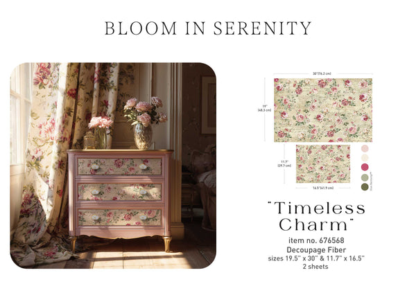 Re-Design with Prima TIMELESS CHARM Double Delight Decoupage FIBER Set 2 Sheets #676568
