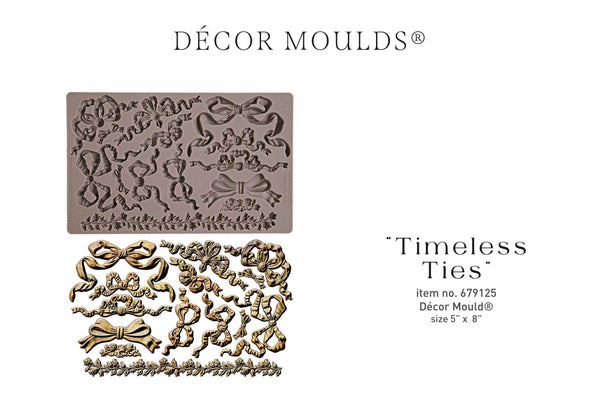 Decorative moulds with 'Timeless Ties' and 'Contours of Grace' branding on a white background.