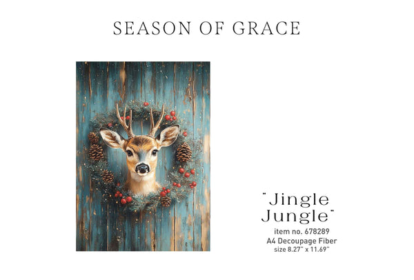A4 decoupage fiber item, 'Jingle Jungle' with a deer on a white background.