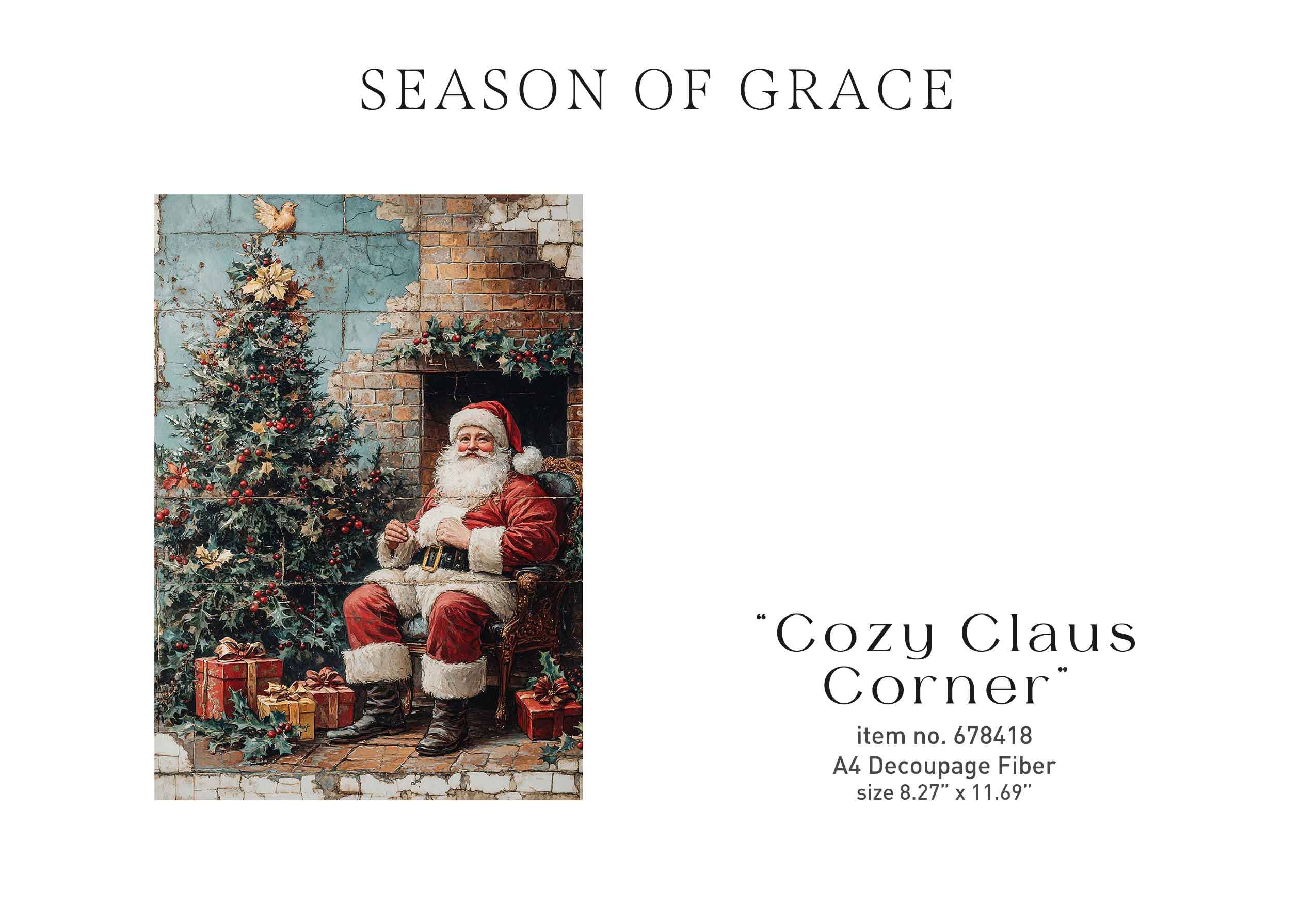 Christmas-themed decoupage fiber items with Santa Claus on a white background.