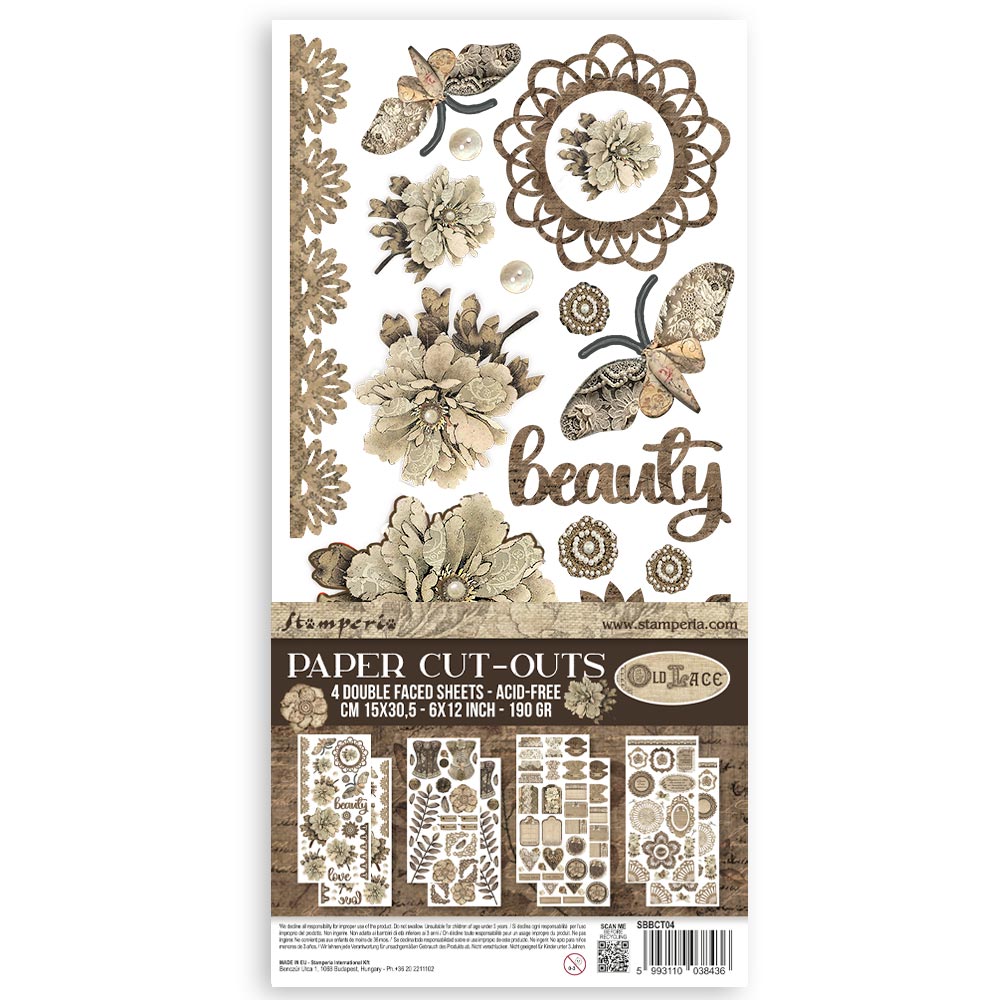 Stamperia OLD LACE Paper Cut Outs Double Face 4 sheets #SBBCT04