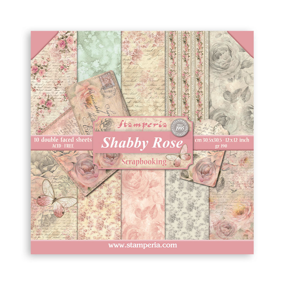 Stamperia SHABBY ROSE 12x12 Double Faced Scrapbook Paper 10 PCS + Bonus SBBL12