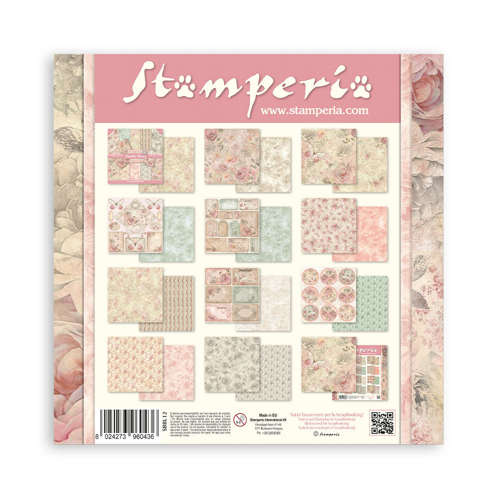 Stamperia SHABBY ROSE 12x12 Double Faced Scrapbook Paper 10 PCS + Bonus SBBL12