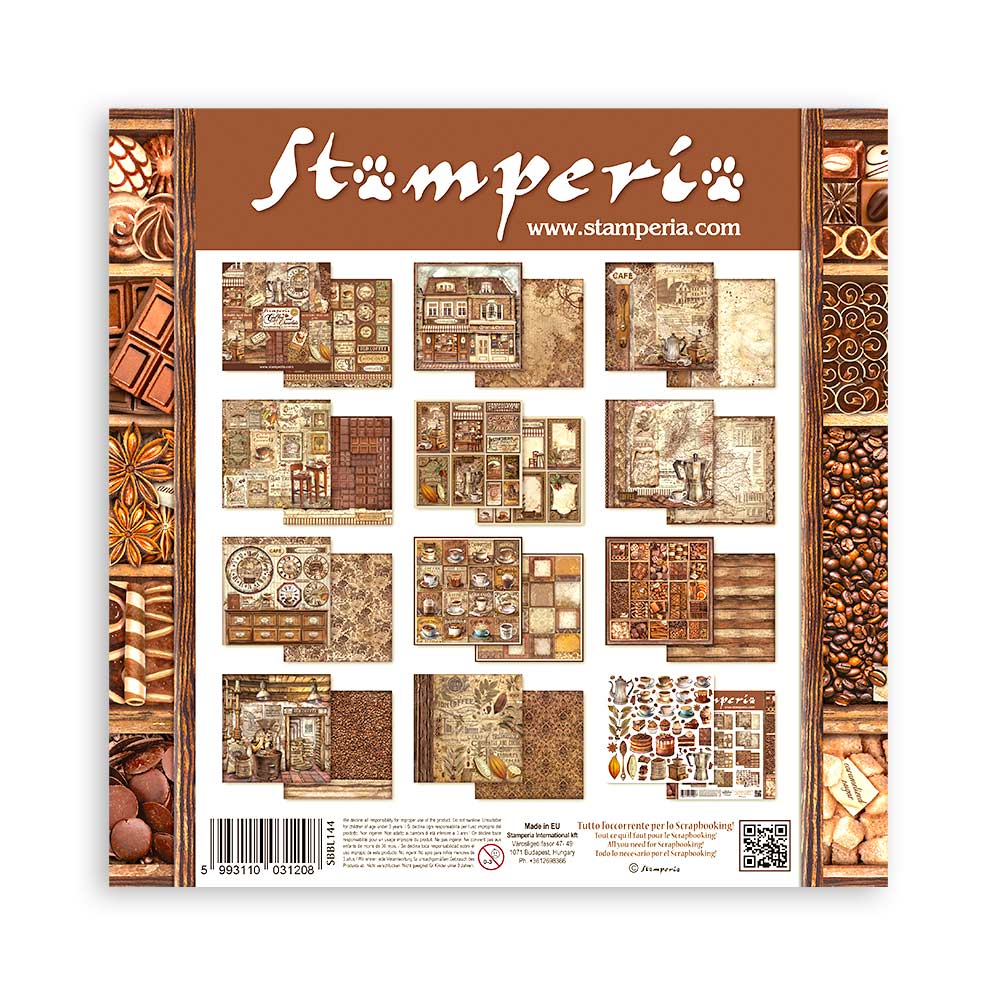 Stamperia COFFEE and CHOCOLATE 12x12 Double Faced Scrapbook Paper 10 PCS+Bonus #SBBL144