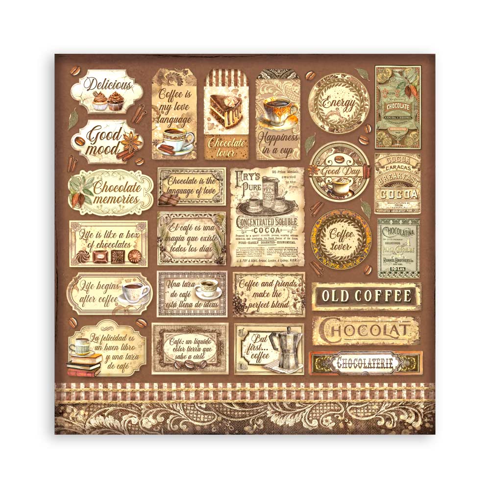 Stamperia COFFEE and CHOCOLATE 12x12 Double Faced Scrapbook Paper 10 PCS+Bonus #SBBL144