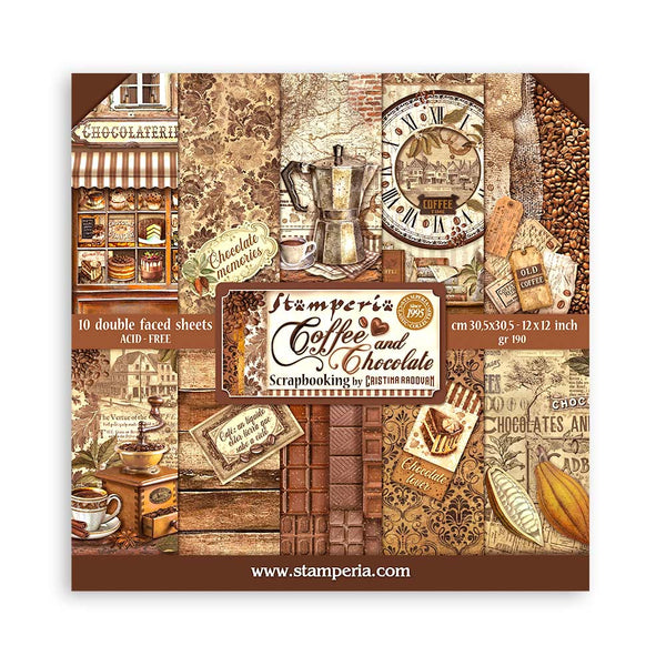 Stamperia Coffee and Chocolate scrapbooking paper pad with vintage-themed design on a white background.