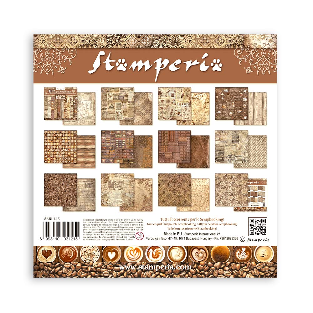 Stamperia paper pack with various patterns on a white background