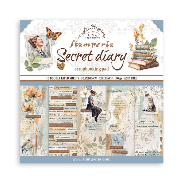 Stamperia Create Happiness SECRET DIARY 12x12 Doublesided Paper 10 PCS + Bonus #SBBL152