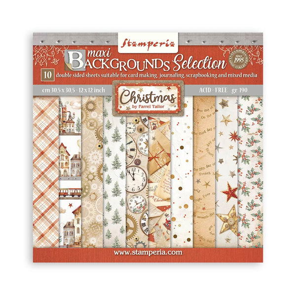 Stamperia GEAR UP FOR CHRISTMAS Maxi Background Selection 12x12 Double Faced Scrapbook Paper 10 PCS+Bonus #SBBL157