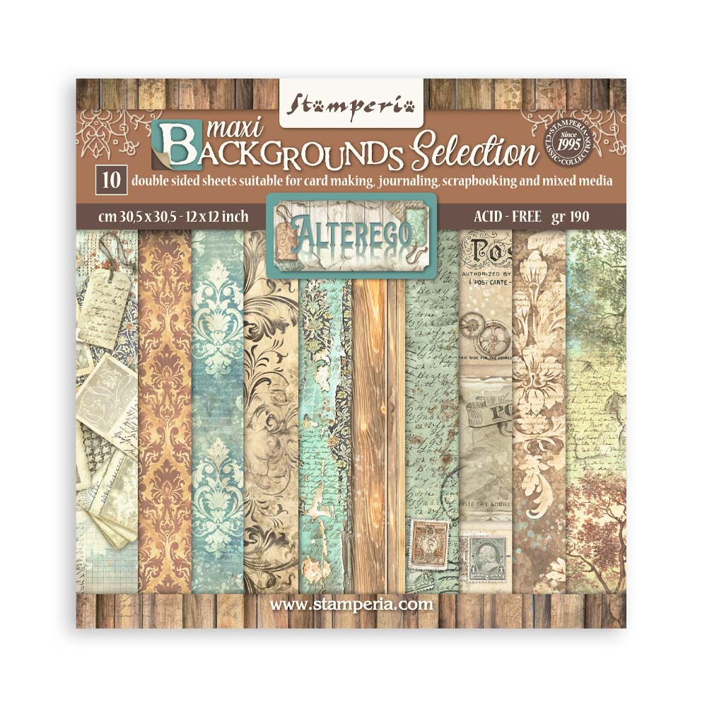 Stamperia ALTEREGO Maxi BACKGROUNDS 12x12 Double Faced Scrapbook Paper 10 PCS+Bonus #SBBL162