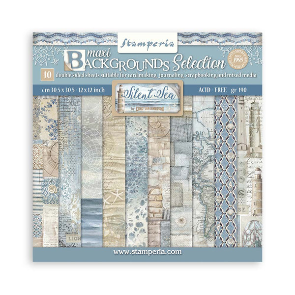 Stamperia SILENT SEA MAXI BACKGROUND SELECTION 12x12 Double Faced Scrapbook Paper 10 PCS+Bonus #SBBL170
