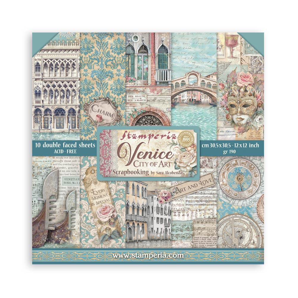 Stamperia VENICE CITY OF ART 12x12 Double Faced Scrapbook Paper 10 PCS+Bonus #SBBL172