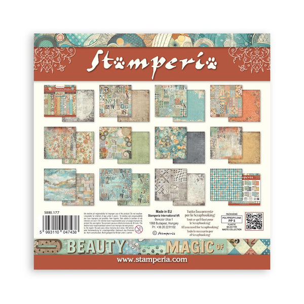 Stamperia paper pack with various patterned papers on a white background