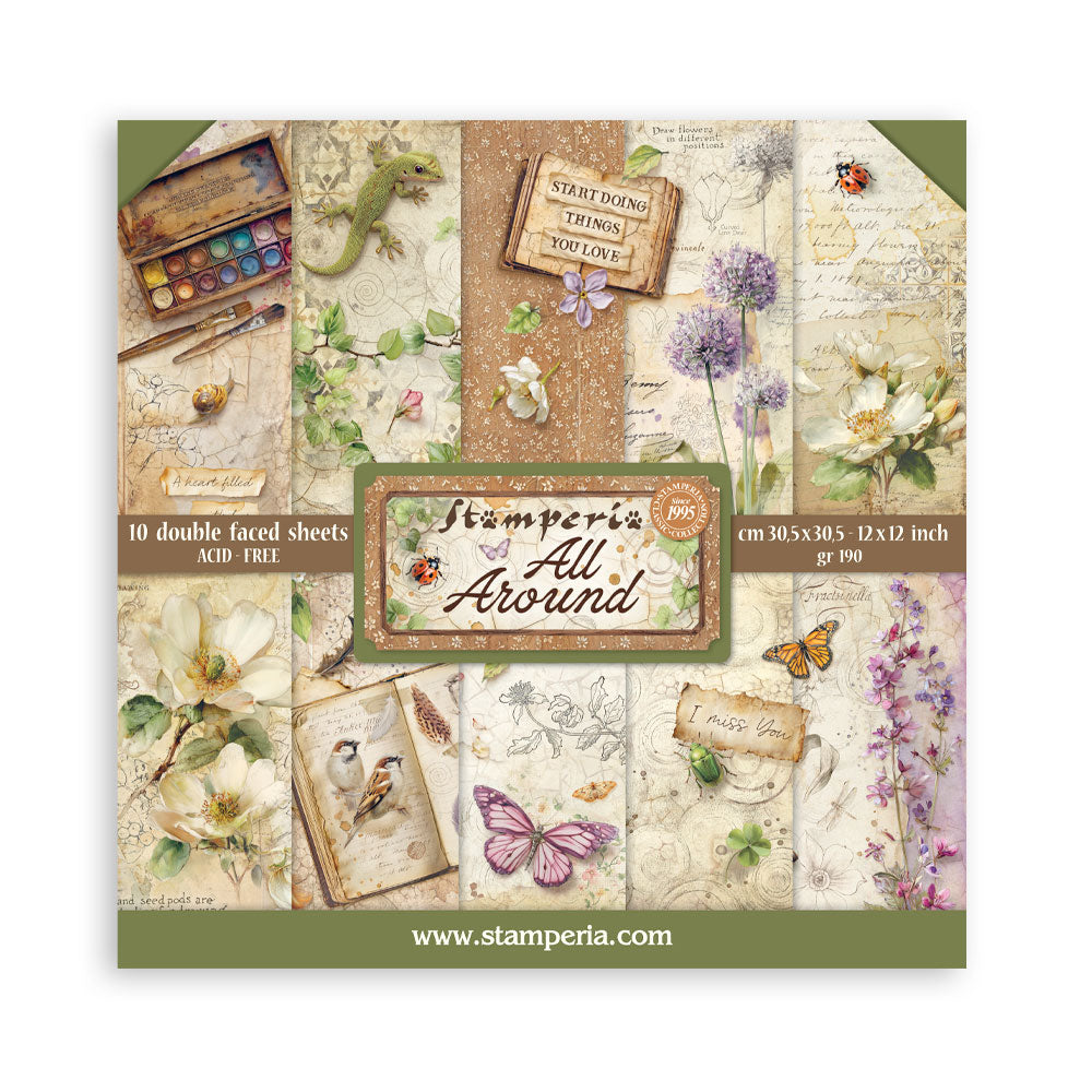Stamperia ALL AROUND 12x12 Double Faced Scrapbook Paper 10 PCS+Bonus #SBBL187