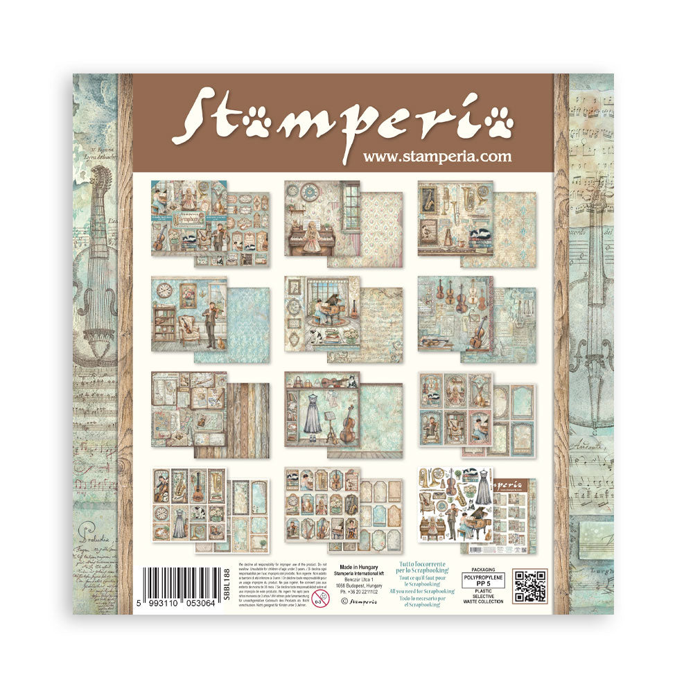 Stamperia SYMPHONY 12x12 Double Faced Scrapbook Paper 10 PCS+Bonus #SBBL188