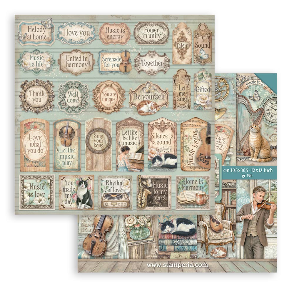 Stamperia SYMPHONY 12x12 Double Faced Scrapbook Paper 10 PCS+Bonus #SBBL188
