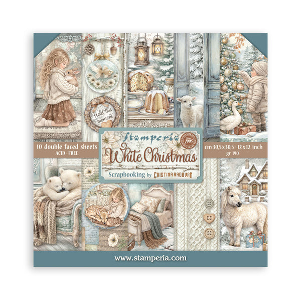 Stamperia WHITE CHRISTMAS 12x12 Double Faced Scrapbook Paper 10 PCS+Bonus #SBBL190