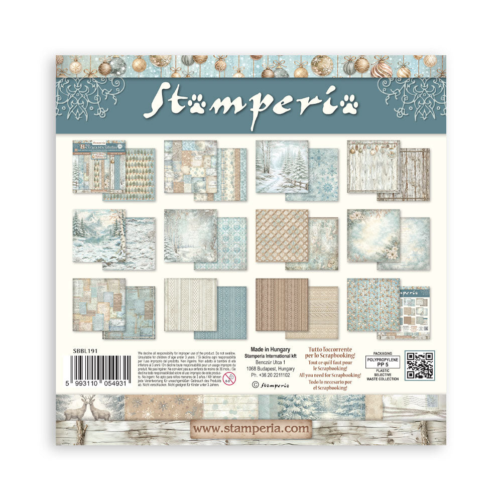 Stamperia WHITE CHRISTMAS Backgrounds 12x12 Double Faced Scrapbook Paper 10 PCS+Bonus #SBBL191