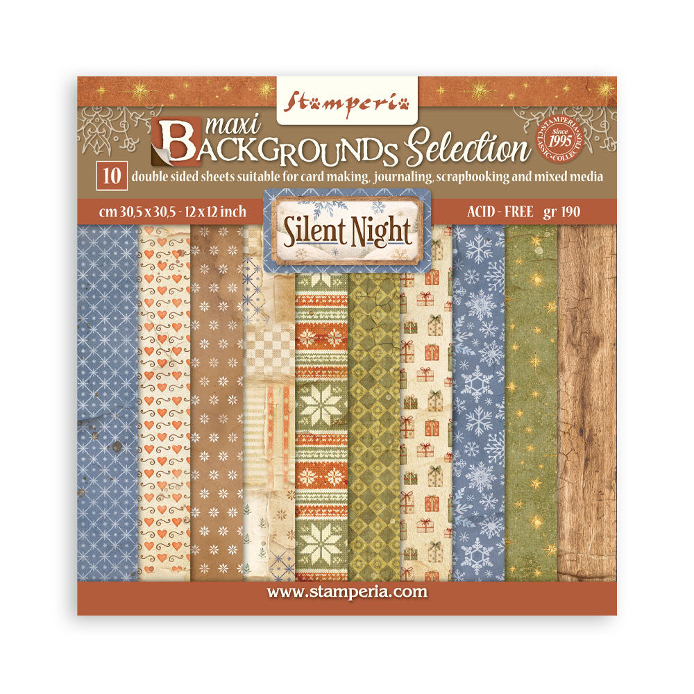 Stamperia SILENT NIGHT - Christmas BACKGROUNDS 12x12 Double Faced Scrapbook Paper 10 PCS+Bonus #SBBL193