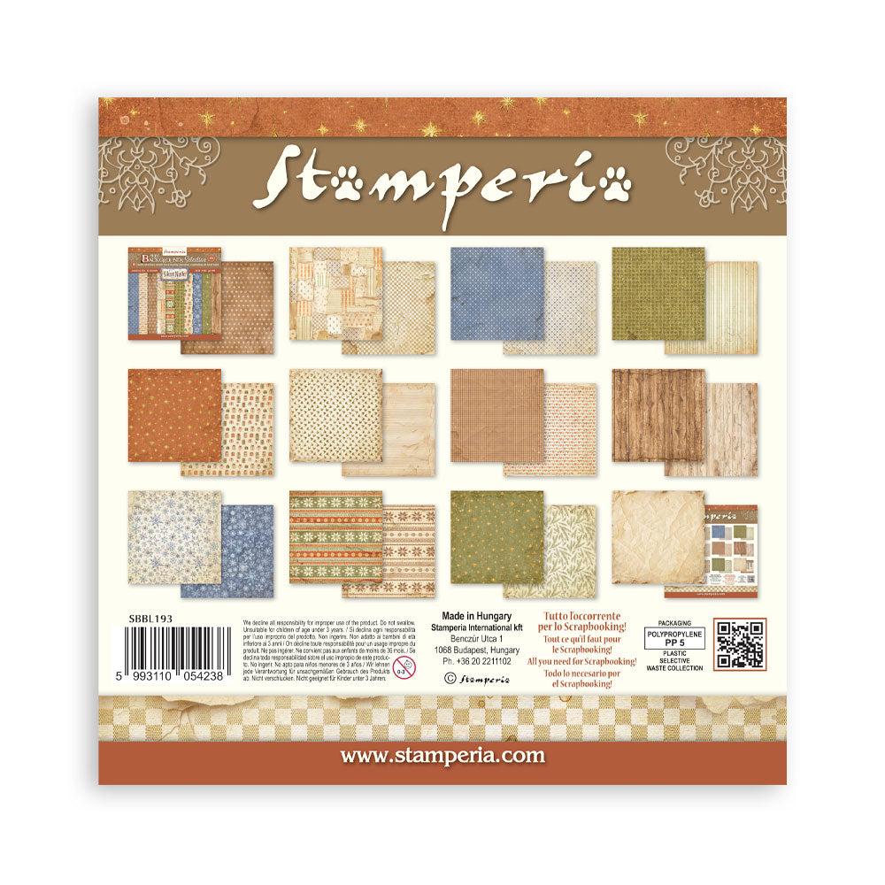 Stamperia SILENT NIGHT - Christmas BACKGROUNDS 12x12 Double Faced Scrapbook Paper 10 PCS+Bonus #SBBL193