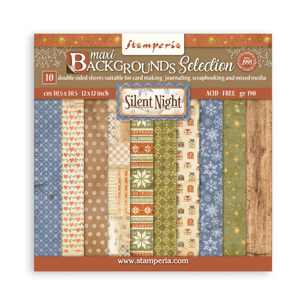 Stamperia SILENT NIGHT - Christmas BACKGROUNDS 12x12 Double Faced Scrapbook Paper 10 PCS+Bonus #SBBL193