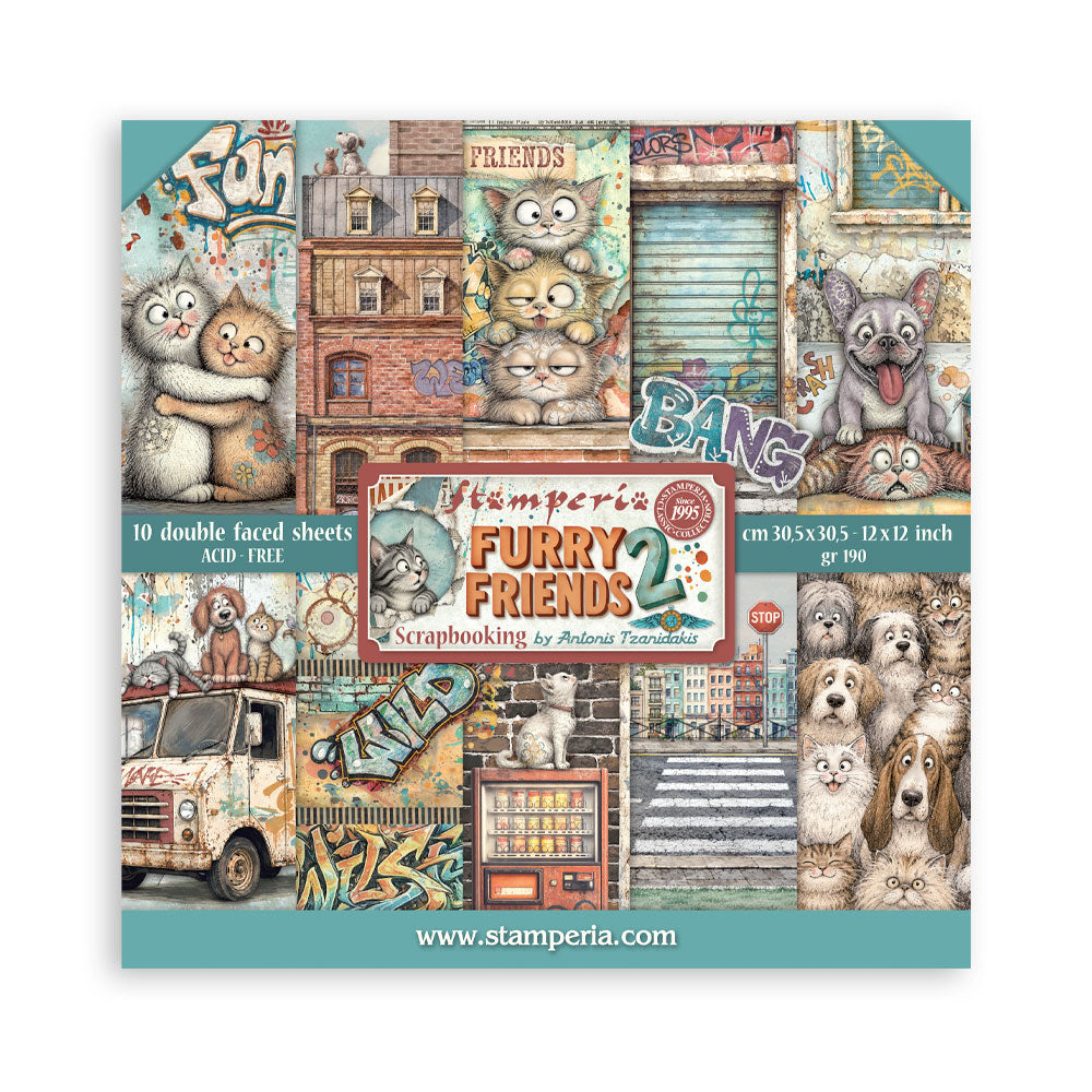 Stamperia FURRY FRIENDS 2 12x12 Double Faced Scrapbook Paper 10 PCS+Bonus #SBBL194
