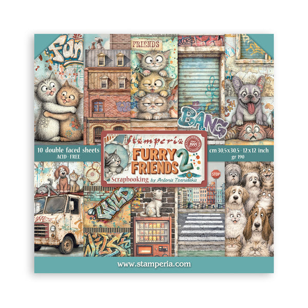 Stamperia FURRY FRIENDS 2 12x12 Double Faced Scrapbook Paper 10 PCS+Bonus #SBBL194