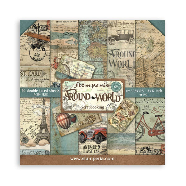 Stamperia AROUND the WORLD 12x12 Double Faced Scrapbook Paper 10 PCS SBBL28