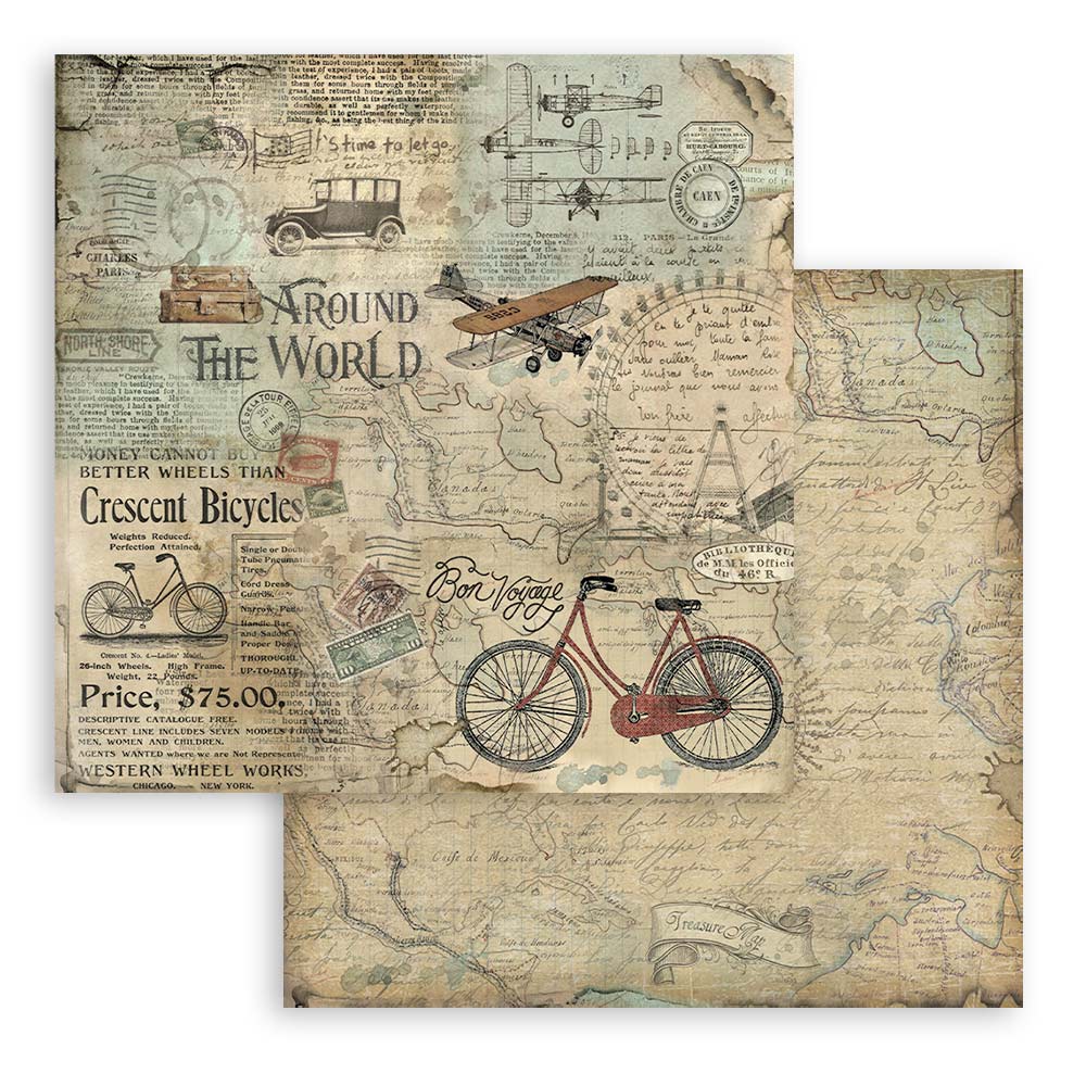 Stamperia AROUND the WORLD 12x12 Double Faced Scrapbook Paper 10 PCS SBBL28