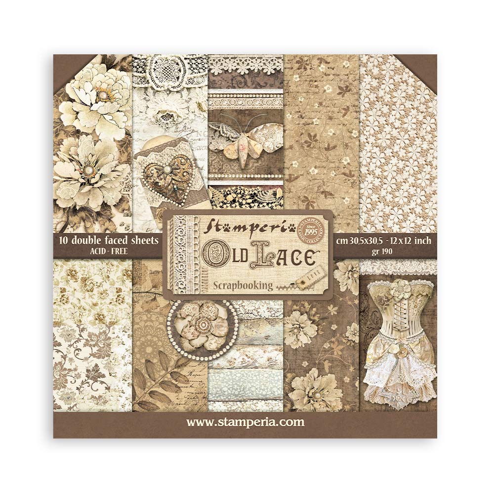 Stamperia OLD LACE 12x12 Double Faced Scrapbook Paper 10 PCS+Bonus #SBBL32