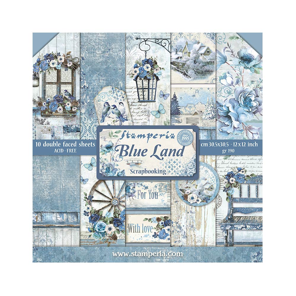 Stamperia BLUE LAND 12x12 Double Faced Scrapbook Paper 10 Sheets + BONUS #SBBL47