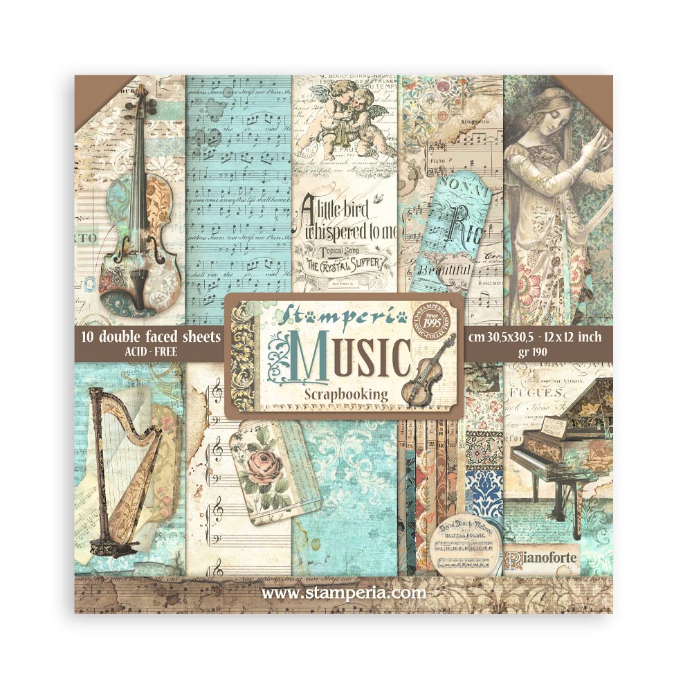 Stamperia MUSIC 12x12 Double Faced Scrapbook Paper 10 PCS+Bonus #SBBL48