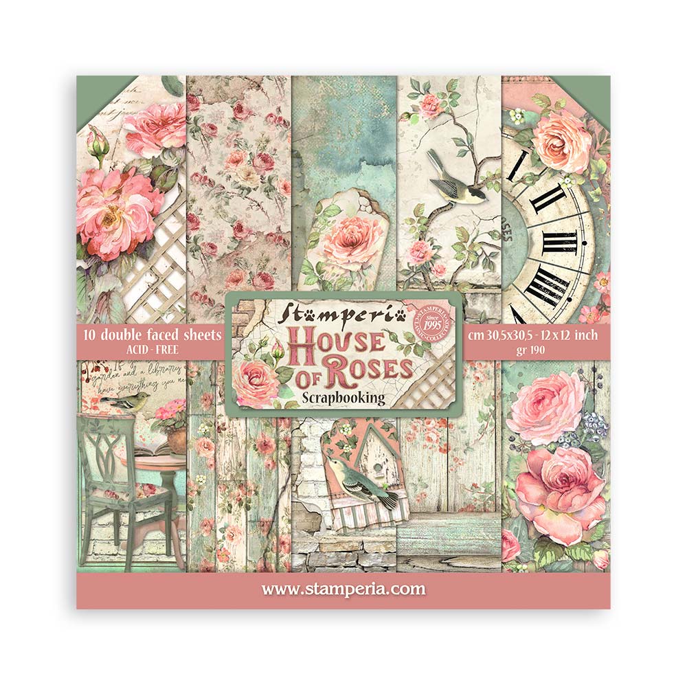 PRE-ORDER Stamperia HOUSE OF ROSES 12x12 Double Faced Scrapbook Paper 10 PCS+Bonus #SBBL66