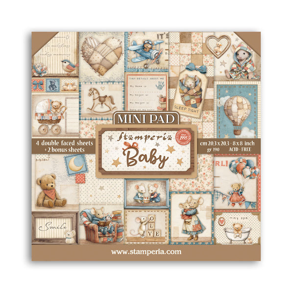 Stamperia BABY 8"x8" 4 Double Sheets + 2 Bonus Sheets Mini Pad  #SBBMS001